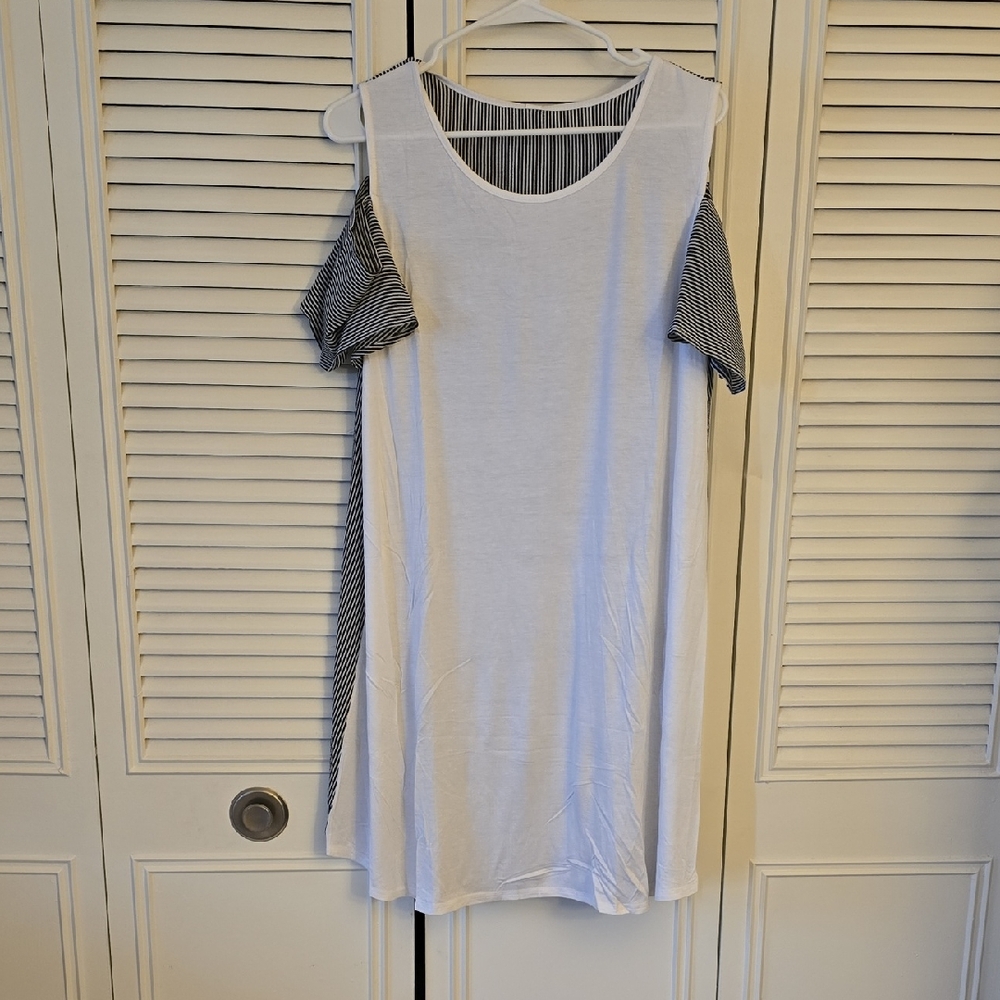 White and Black Cold Shoulder Mini Dress